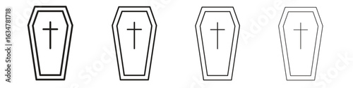 Coffin icons in black simple line elements.