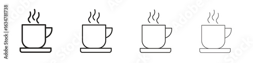 Coffee mug icons in black simple line elements.