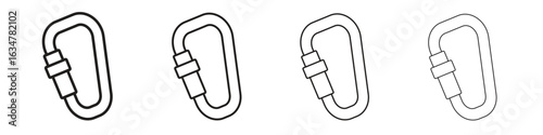 Carabiner icons in black simple line elements.