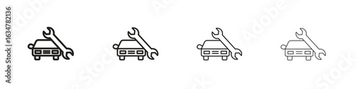 Car repair icons in black simple line elements.