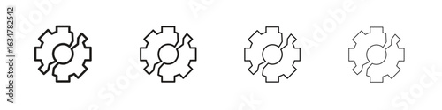 Broken gear icons in black simple line elements.