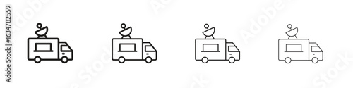 Broadcast van icons in black simple line elements.