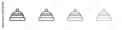 Beanie icons in black simple line elements.