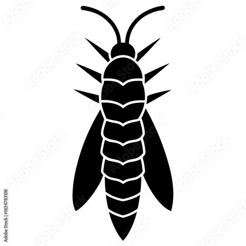 Black silhouette of a bagworm moth caterpillar on a white background