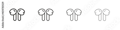 Air pods icons in black simple line elements.