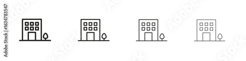 Apartment icons in black simple line elements.
