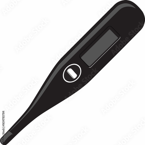 Black digital thermometer illustration on a transparent background