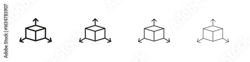 3D modeling icons in black simple line elements.