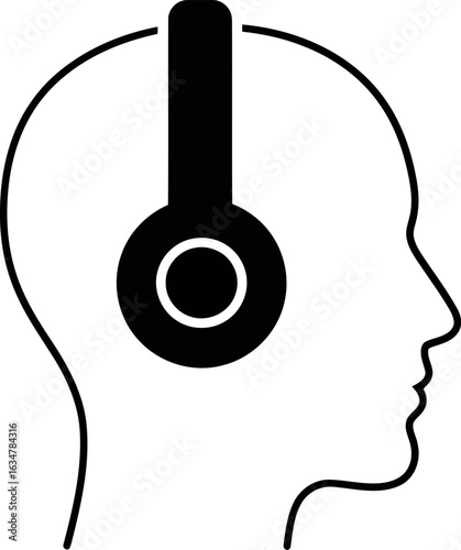 Headphones on human head silhouette icon