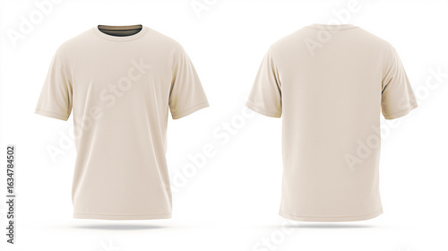Sharp beige t-shirt mock-up template for crisp and clear presentations. A high-definition 3d t-shirt mock-up for detailed artwork. Precise front and back view 3d t shirt template