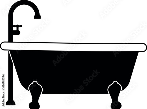 Vintage clawfoot bathtub silhouette with faucet