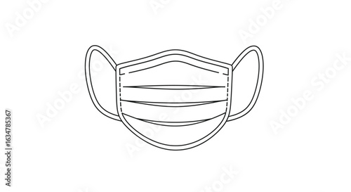 Vector art of simple line drawing of a surgical face mask isolated on white background