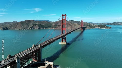 Aerial View in San Francisco, California, USA of The Golden Gate Bridge on June 5, 2025 - Drone Shows the Pacific Ocean, and the Bay Area on the Pacific Coast Highway 101 at Fishermans Wharf Alcatraz