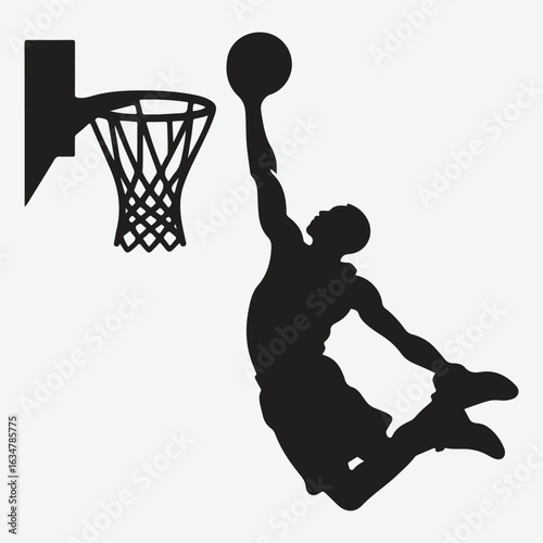 Basketball player dunking silhouette. vector player silhouette