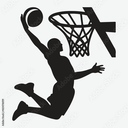 Basketball player dunking silhouette. vector player silhouette