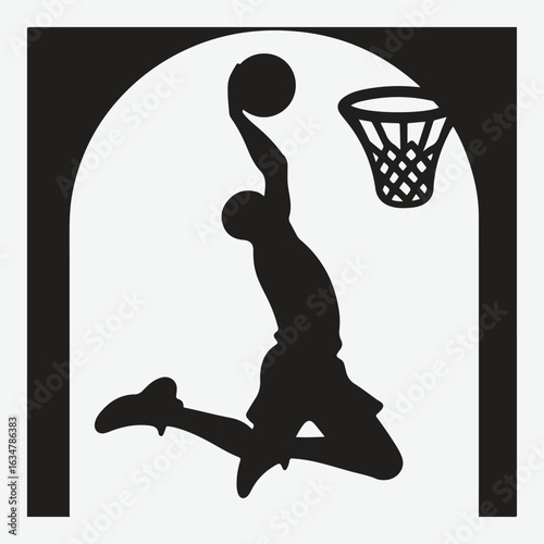 Basketball player dunking silhouette. vector player silhouette