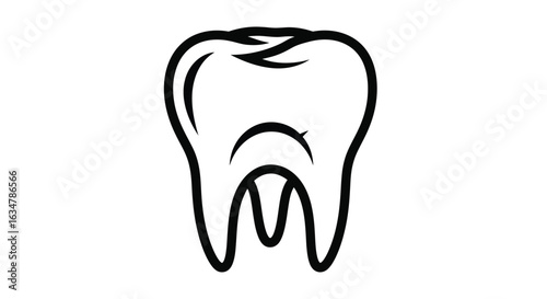 Vector art of outline icon of a tooth, representing dental care, oral hygiene, and tooth health, isolated on white background
