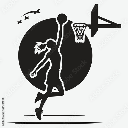 Basketball player dunking silhouette. vector player silhouette