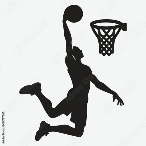 Basketball player dunking silhouette. vector player silhouette