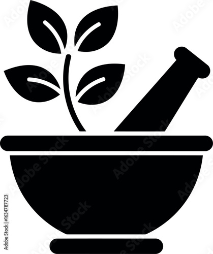 Herbal medicine mortar pestle icon