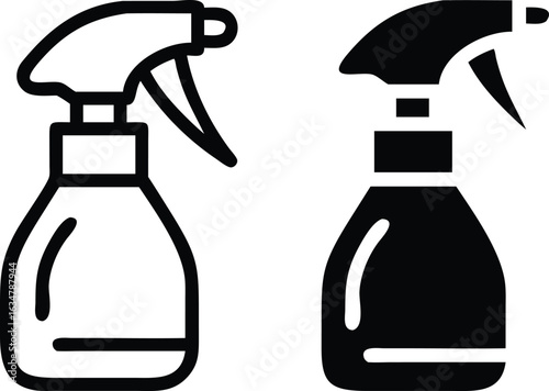 Spray Bottle Icon Set Black White Outline Silhouette Vector Cleaning Illustration