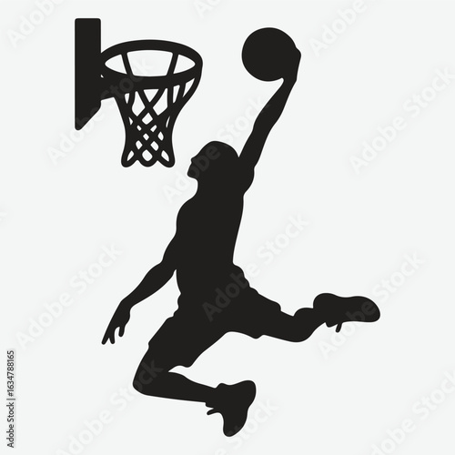 Basketball player dunking silhouette. vector player silhouette