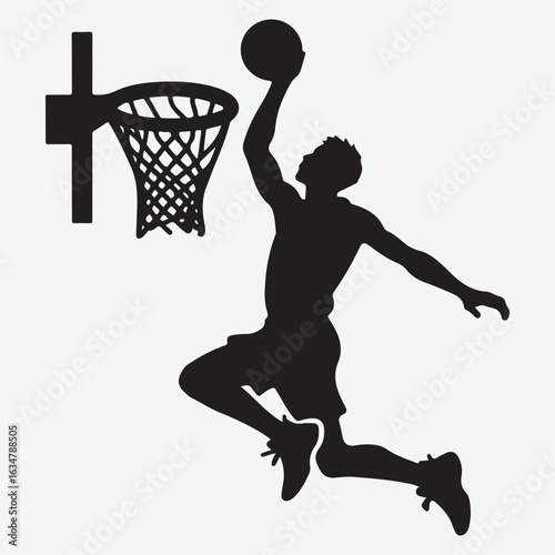 Basketball player dunking silhouette. vector player silhouette
