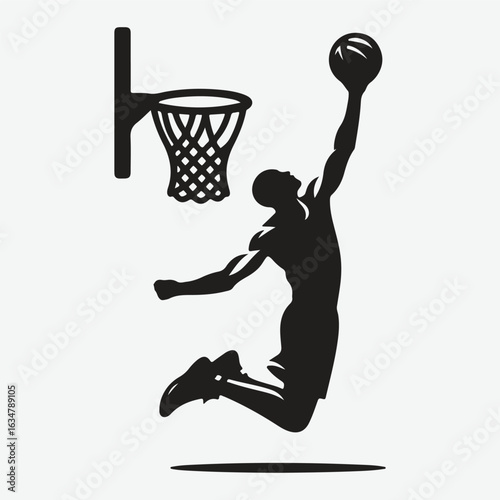 Basketball player dunking silhouette. vector player silhouette