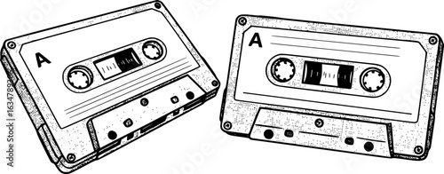 Vintage Cassette Tape Illustration Representing Retro Music and Audio from the 80s and 90s, Perfect for Nostalgic and Music-Themed Designs