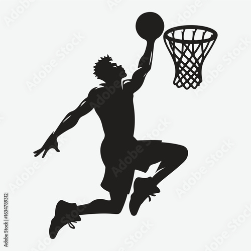 Basketball player dunking silhouette. vector player silhouette