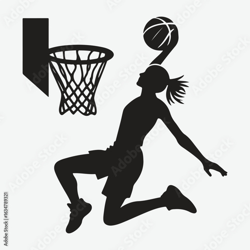 Basketball player dunking silhouette. vector player silhouette