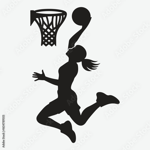 Basketball player dunking silhouette. vector player silhouette