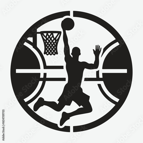 Basketball player dunking silhouette. vector player silhouette