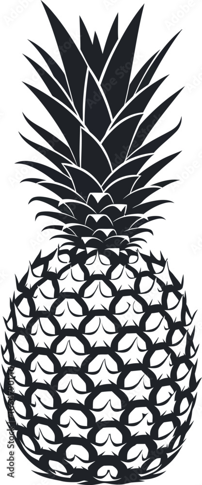 Obraz premium Black Silhouette of a Pineapple with Detailed Texture on White Background fruit tropical