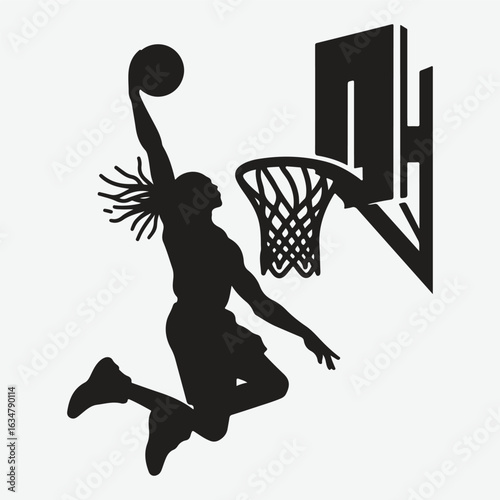 Basketball player dunking silhouette. vector player silhouette