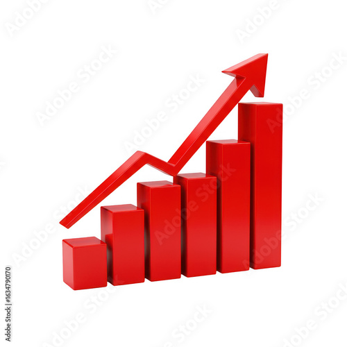 Free Download Red bar graph with arrow pointing upwards, indicating growth isolated on transparent background - GFXLoad