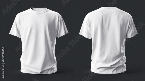 Stylish white t-shirt mock-up template crafted for 3D t-shirt mock-up visuals. Dual angle preview. Matte finish, realistic shape, print-ready mock