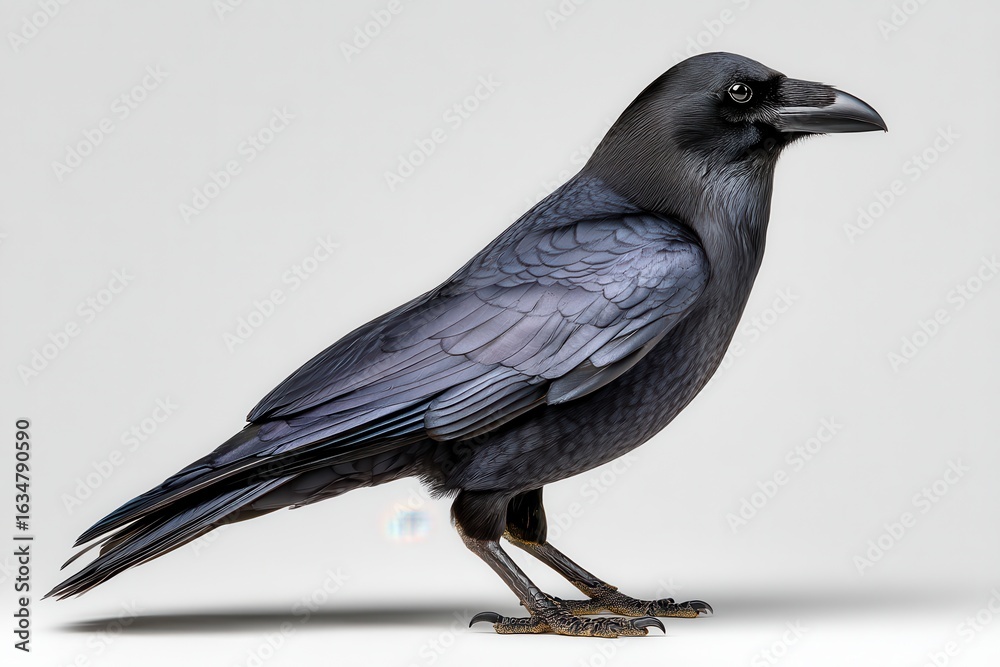 Obraz premium Majestic raven perched elegantly against a minimalist background in a quiet indoor space