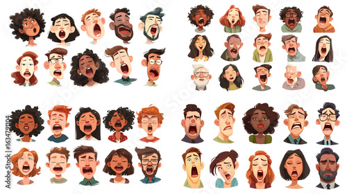 Fun illustrated collection of expressive character faces showing various emotions, perfect for comics, animation, and storytelling projects.