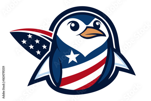 Patriotic penguin mascot with american flag design