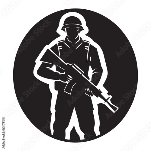 Minimalist soldier silhouette icon representing military service defense and national security themes