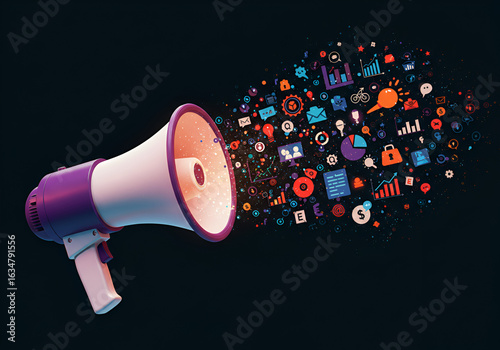 Megaphone Shooting Marketing Elements in Radial Pattern