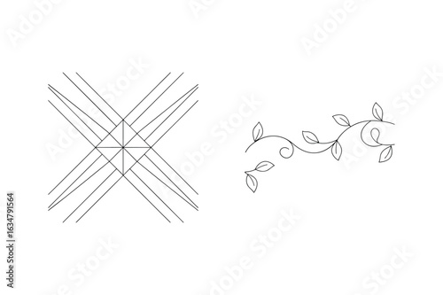 Geometric lines and floral vine abstract pattern