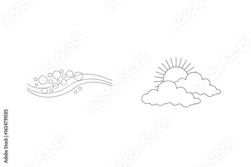 Sun clouds and wind with circles weather