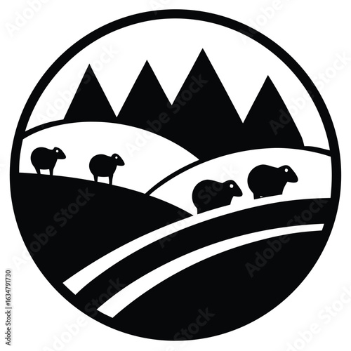 hills with sheep vector icon
