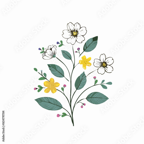 Minimalistische botanische Skizze – Trendiges kleines Tattoo-Design mit floralen Elementen, Vektorillustration