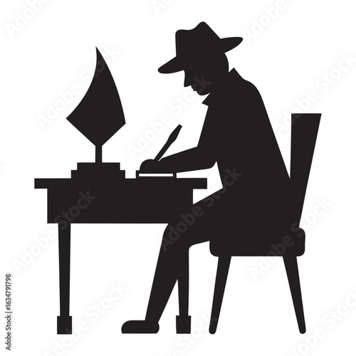Silhouette of a writer and poet at a desk representing creativity and inspiration