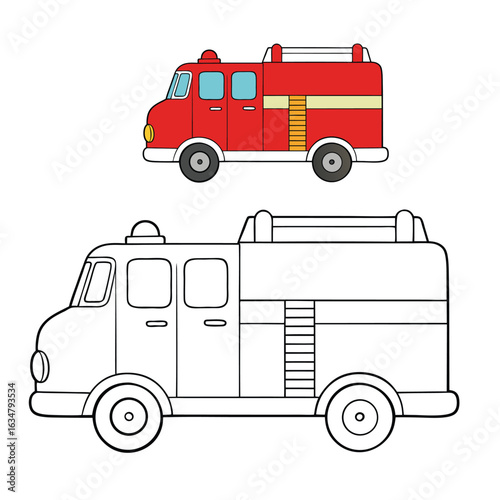 Fun fire-engine coloring page featuring a big red truck with ladders, sirens, and hoses—perfect for kids who love firefighters and rescue adventures!
