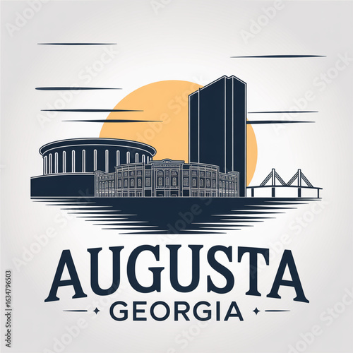 Augusta Skyline Silhouette - Georgia’s Historic Riverfront City and Home of the Masters Vector Illustration