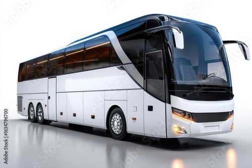 Luxurious modern bus designed for long-distance travel, showcasing sleek lines and comfort features in bright daylight